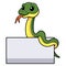 Cute easten racer snake cartoon with blank sign