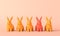 Cute easter bunnny background. Line of colourful rabbits. 3D Rendering