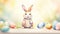 Cute easter bunny with copy space in pastel colors and easter eggs