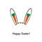 Cute Easter bunny ears with carrots vector. Happy Easter greeting card