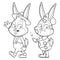 Cute easter bunny happy friends artist black and white