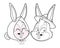 Cute easter bunny happy friends portrait black and white