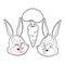 Cute easter bunny happy friends portrait with carrot black and white