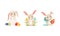 Cute Easter Bunny Hatching and Decorating Egg Vector Set