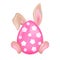 Cute Easter bunny hidden behind pink egg kawaii cartoon vector character