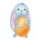 Cute Easter Bunny holding an egg. Beautiful children`s character. Preparation for a designer. Watercolor illustration in