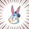 Cute easter bunny portrait artist  comic panel effect background