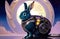 Cute Easter bunny Robot in unique Landscapes. Happy easter day. Cute bunny AI Generated