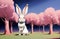 Cute Easter bunny Robot in unique Landscapes. Happy easter day. Cute bunny AI Generated