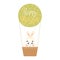 Cute Easter egg character with bunny ears in hot air balloon with flowers