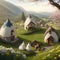 Cute Easter egg cottages valley with a view of a delightful, magical,and fairy tale atmospheres Generative AI