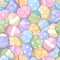 Cute easter eggs pattern in handdrawn pastel style. Multicolor eggs.