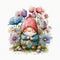 Cute Easter garden gnome with a spring flowers, watercolor Generative ai illustration isolated on white