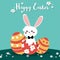 Cute Easter greeting banner of rabbit with Easter eggs