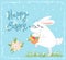 Cute easter greeting card with sneaking bunny