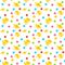 Cute Easter Ornament Seamless Pattern With Yellow Chicken On White Background