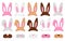 Cute Easter photo booth props as set of party graphic elements of easter bunny costume