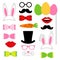 Cute Easter photo booth props as set of party graphic elements of easter bunny costume as mask, ears, eggs, carrot etc