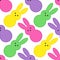 Cute Easter seamless pattern design with funny cartoon characters of bunnies