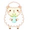 Cute Easter sheep with egg. Cartoon lamb character in kawaii style. Isolated clip art, sticker for Easter design