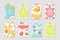 Cute Easter tags set. Labels collection with rabbit, eggs and flowers. Spring templates for your design. Vecto