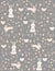 Cute Easter Theme Vector Pattern. Lovely Hand Drawn Rabbits and Hens on a Brown Background.