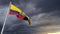 Cute Ecuador flag on massive dark clouds background - abstract 3D rendering