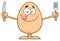 Cute Egg Cartoon Mascot Character Licking His Lips And Holding Silverware