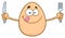 Cute Egg Cartoon Mascot Character Licking His Lips And Holding Silverware