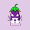 cute eggplant character with angry expression. nose blowing smoke, eyes bulging and grinning