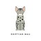 Cute egyptian mau cat. Medium-sized short-haired pet with brown eyes, gray fur and black spots on body. Cartoon purebred