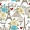 Cute Eiffel Tower vector background. Seamless textile illustration