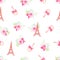 Cute Eiffel towers and keys floral seamless vector pattern