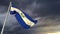 Cute El Salvador flag on massive dark clouds bg - abstract 3D illustration