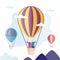 Cute elderly couple flying in large hot air balloon. Grandmother and grandfather travel together