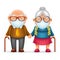 Cute elderly couple grandfather grandmother protective medical face mask 3d realistic cartoon family character design