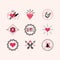 Cute elegant black, pink and red love and heart different emblems and stamps design element set on light pink