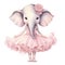 Cute Elephant Ballet Watercolor Clipart Illustration AI Generative