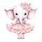 Cute Elephant Ballet Watercolor Clipart Illustration AI Generative