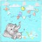 Cute elephant with balloon hand drawn vector illustration. Can be used for t-shirt print, kids wear fashion design, baby