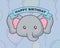 Cute elephant birthday card kawaii character