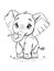 Cute Elephant Cartoon Outline Black and White Coloring Book Vector Illustration