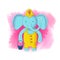 Cute elephant firefighter. Baby elephant in a fireman helmet with a bucket of water