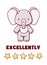 Cute elephant with five stars cartoon kawaii excellently flat hand drawn isolated on white background