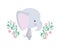 Cute elephant flowers and leaves vector design