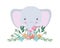 Cute elephant flowers and leaves vector design