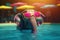 Cute elephant having fun and swimming in the pool, summer vacation concept. Generative AI