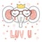 Cute elephant in heart shaped glasses