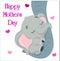 Cute elephant hugs the trunk of the mother elephant. Kind children`s illustration for mother`s day