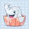 Cute elephant kawaii cartoon vector character. Adorable and funny animal bathing in wooden bathtub isolated sticker, patch. Anime